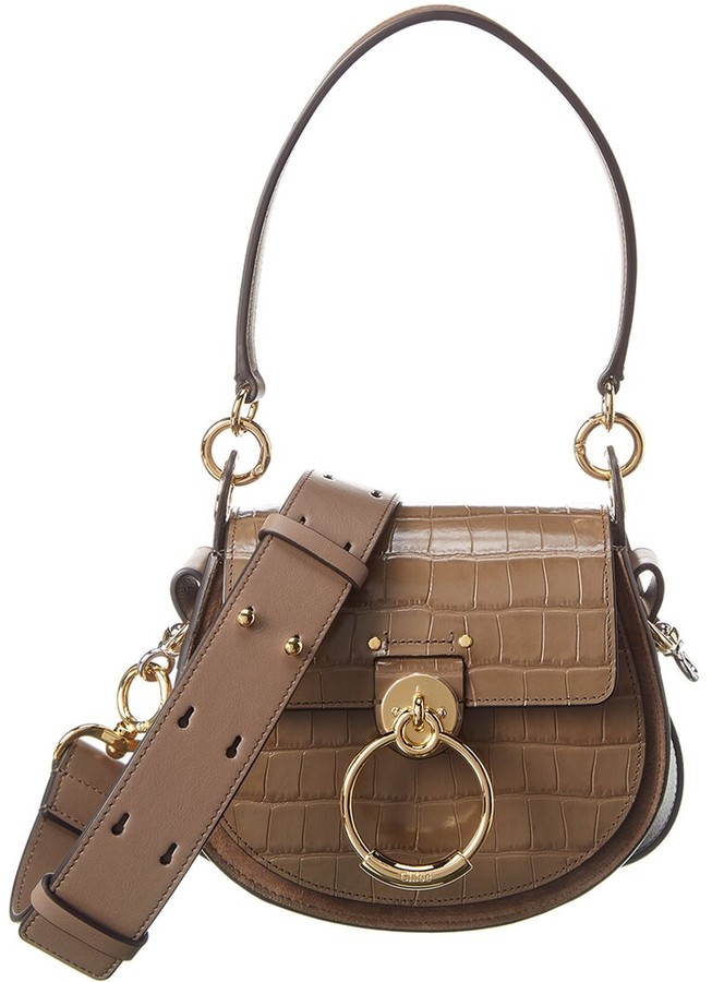 Chloé Tess Small Croc-Embossed Leather & Suede Shoulder Bag 