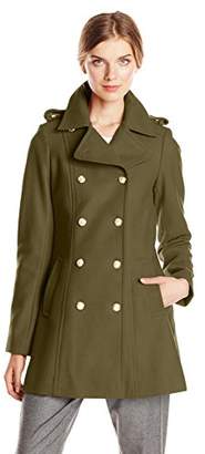 Via Spiga Women's Double Breasted Military Wool Coat with Gold Buttons