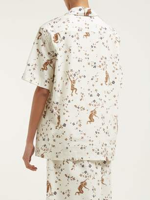 Edward Crutchley Monkey-print Short-sleeved Cotton Shirt - Womens - Cream