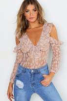 Thumbnail for your product : boohoo Lace Cold Shoulder Bodysuit