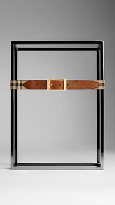 Burberry Reversible Horseferry Check And Leather Belt