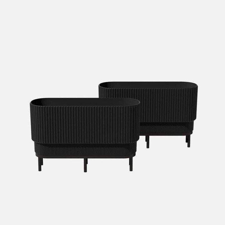 Veradek Demi Extra Large Black Plastic Raised Rectangular Planter with Black Stand (10 in. L x 30 in. W x 18.25 in. H) (2-Pack)