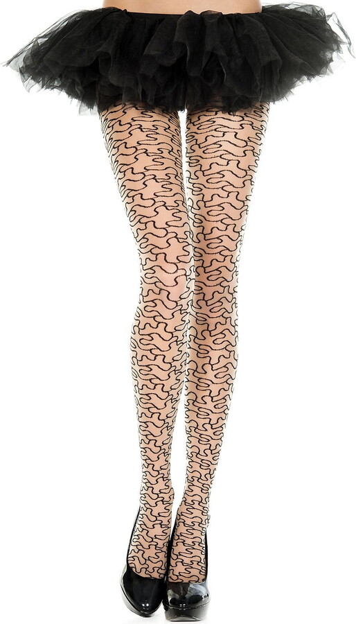 Music Legs Women’s Puzzle print spandex pantyhose 7090-BEIGE/BLACK