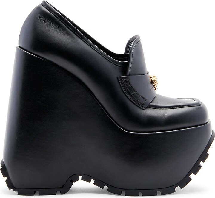 Versace Leather Platform Wedge Loafers ShopStyle
