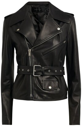 Helmut Lang Belted leather biker jacket - ShopStyle