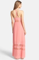 Thumbnail for your product : Jarlo 'Sienna' Lace Inset T-Back Chiffon Gown