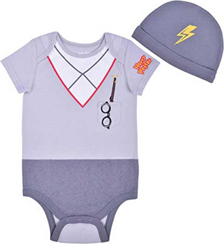 Children's Apparel Network Baby Boys and Girls 2-Piece Gray Harry Potter Hogwarts Uniform Bodysuit and Hat Set