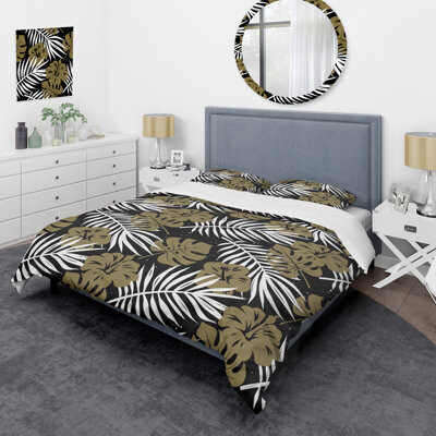 Design Art Black/Yellow/Olive Microfiber 3 Piece Duvet Cover Set