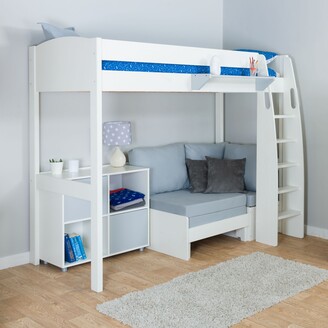 Stompa Uno S Plus High-Sleeper with White Headboard, Grey Chair Bed and 2 Door Cube Unit