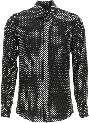 mens white shirt with black polka dots