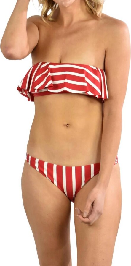 Milly Stripe St. Lucia Bikini Bottom In Red/ivory