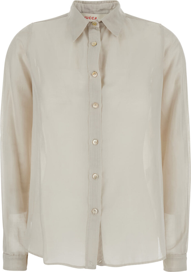 Jucca Beige Shirt With Classic Collar And Button Closure In Cotton And Silk Blend Woman