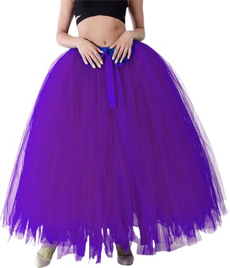 Funwave Women Tulle Tutu Mesh Long Skirts High Waist Layered A-Line Puffy  Skirt Floor Length Princess Wedding Party Tulle Maxi Skirt (A-Purple One  Size) - ShopStyle Bride