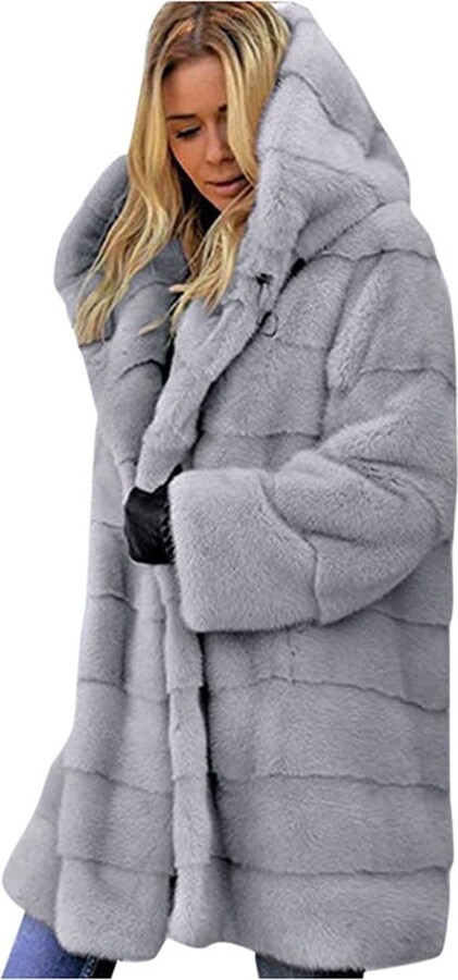 RLEHJN Womens Faux Fur Coat UK Clearance Long Faux Fur Jacket