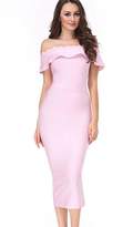 Thumbnail for your product : UONBOX Womens Fluted Mid-Calf Off Shoulder Party Bodycon Bandage Dress with Back Split