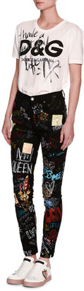 Dolce & Gabbana Queen Graffiti-Print Skinny Jeans, Black