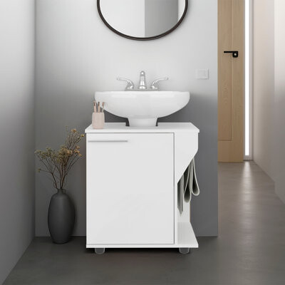 Latitude Run Phillips Under Sink Cabinet, Double Door Storage With Open Back For Pipes, Wide Unit, Freestanding Cabinet