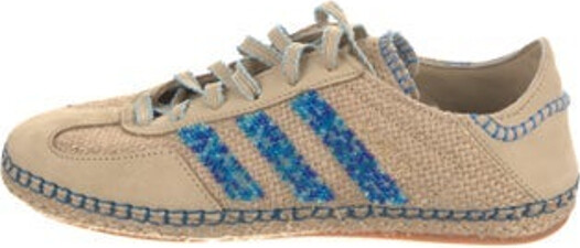 Clot x Adidas Suede Low Top Espadrille Sneakers Blue & Neutrals Round-Toes with Beaded Accents Lace-Up Closure at Uppers