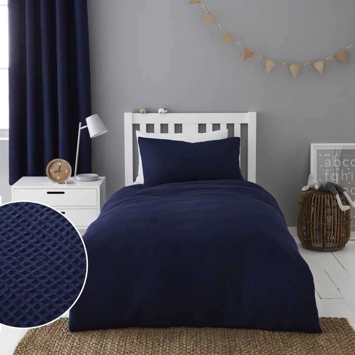 Dunelm Mini Waffle Sailor Blue 100 Cotton Duvet Cover and Pillowcase