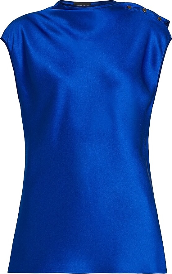 Women's Buttoned Silk Satin Blouse - Humming Bird - Size 10
