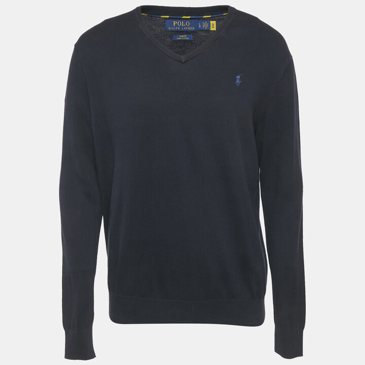 Polo by Ralph Lauren usa製W32 L34 Polo Ralph Lauren Navy Blue Cotton Knit V-Neck Sweater L