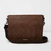 Thumbnail for your product : River Island Brown faux leather flapover satchel bag