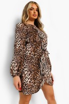 Thumbnail for your product : boohoo Mixed Animal Balloon Sleeve Wrap Front Shift Dress