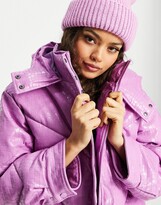 Thumbnail for your product : ASOS Petite ASOS DESIGN Petite vinyl cropped puffer jacket in lilac