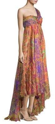 Etro 50th Anniversary One-Shoulder Printed Silk Empire-Waist Dress