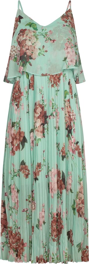 Urban Touch Green Floral Print Pleated Cami Midi Dress