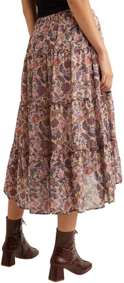 See by Chloe Gathered Floral-print Crepe Midi Skirt
