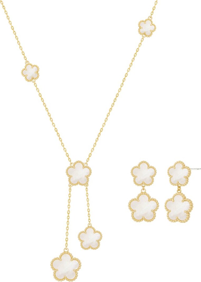 Jankuo Flower 14K Plated Earrings & Necklace Set