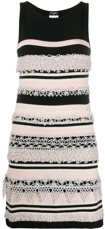 Chanel Sleeveless Crochet Dress Black White