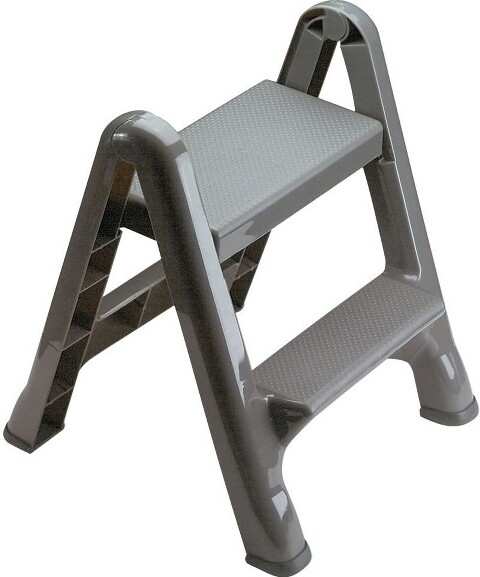 Rubbermaid Rubbermaid2StepSlipResistantFoldingPlasticStepstoolwithFootPadsGrey