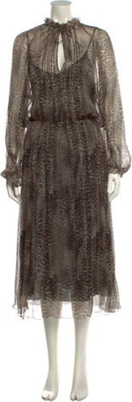 Les Copains Animal Print Midi Length Dress Les Copains Tent Dress Brown Animal Print Long Sleeve with Mock Neck