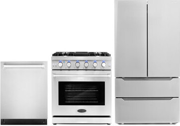 Cosmo 3 Piece Kitchen Package with French Door Refrigerator & 30" Freestanding Gas Range