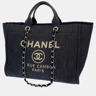Chanel Black Canvas Large Deauville Tote Bag - ShopStyle