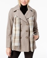 Thumbnail for your product : London Fog Double-Breasted Plaid-Scarf Peacoat