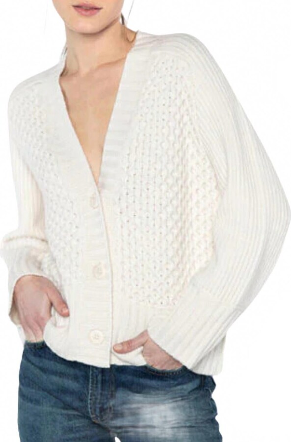 Kinross Luxe Mixed Stitch Cardigan In Pearl Beige