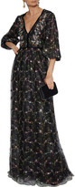 Thumbnail for your product : Costarellos Noleen Velvet-trimmed Embellished Metallic Tulle Gown