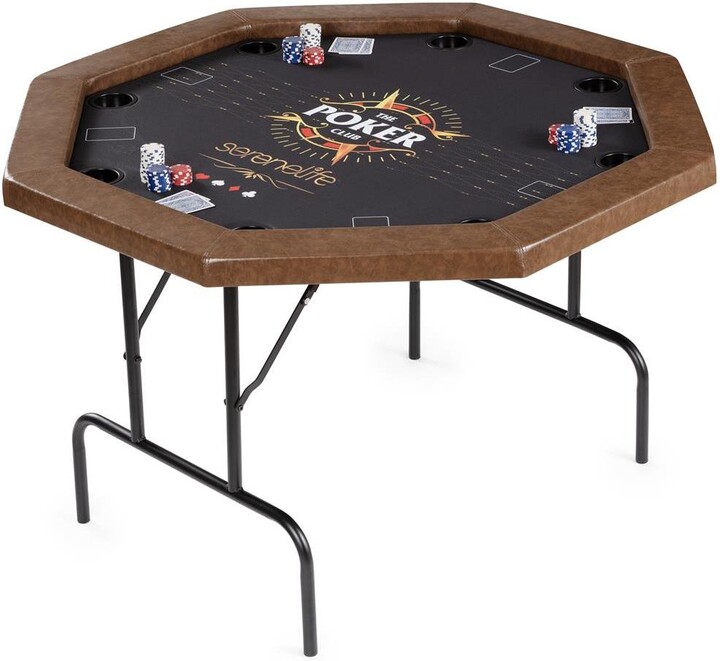 SereneLife Foldable and Portable Octagonal Poker/Casino Game Table with Cushioned Rail for 8 Players
