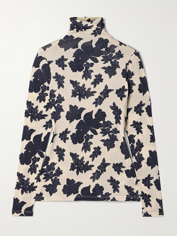 Ulla Johnson Aurelia Floral-print Stretch-jersey Turtleneck Top - Ivory