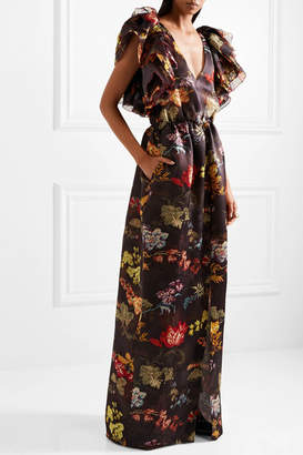 Rosie Assoulin Ruffled Floral-print Silk-organza Gown - Black
