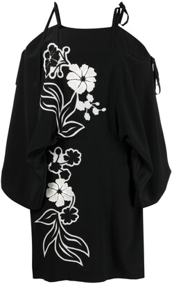 Ermanno Scervino Floral-Embroidered Cold-Shoulder Dress