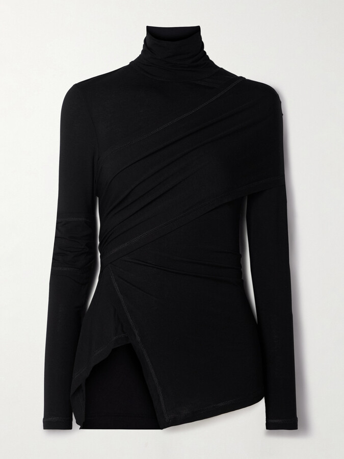 Helmut Lang Draped Stretch-lyocell Jersey Turtleneck Top - Black