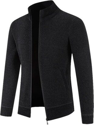 Adhdyuud Men Long Sleeve Cardigans Sweater Winter Casual Half High Collar Zipper Knitted Solid Sweaters Dark gray9 Asian 3XL 80-90KG