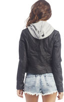 Thumbnail for your product : Wet Seal Hooded Faux Leather Moto Jacket