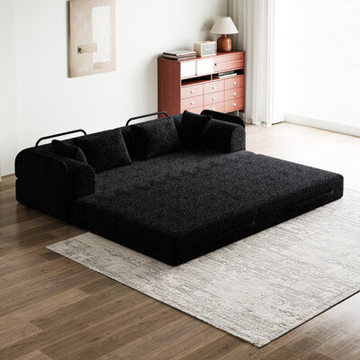 Latitude Run 78.7-Inch Chenille 2 Folding Sleeper Bed With Cylindrical Pillow And Side Pocket, Floor Lounge For Bedroom Living Room , No Assembly Needed, Comfort F