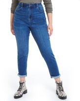 Thumbnail for your product : Simply Be Women’s Demi Acid Bleach Distressed Mom Jeans | Ladies High Waisted Mom Jeans for Women | Classic Casual Cotton Stretch Bottoms | Plus Size Curve | Size 12-32 Mid Blue