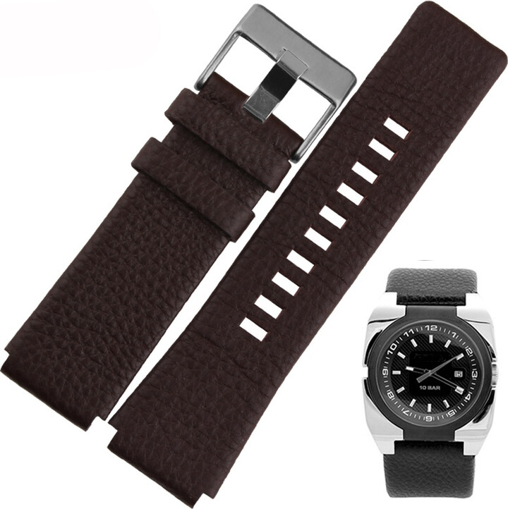 None 30X22mm Convex Mouth Genuine Leather Watchband for Diesel DZ1089 DZ1123 DZ1132 Replacement Watch Strap Belt Black Brown White